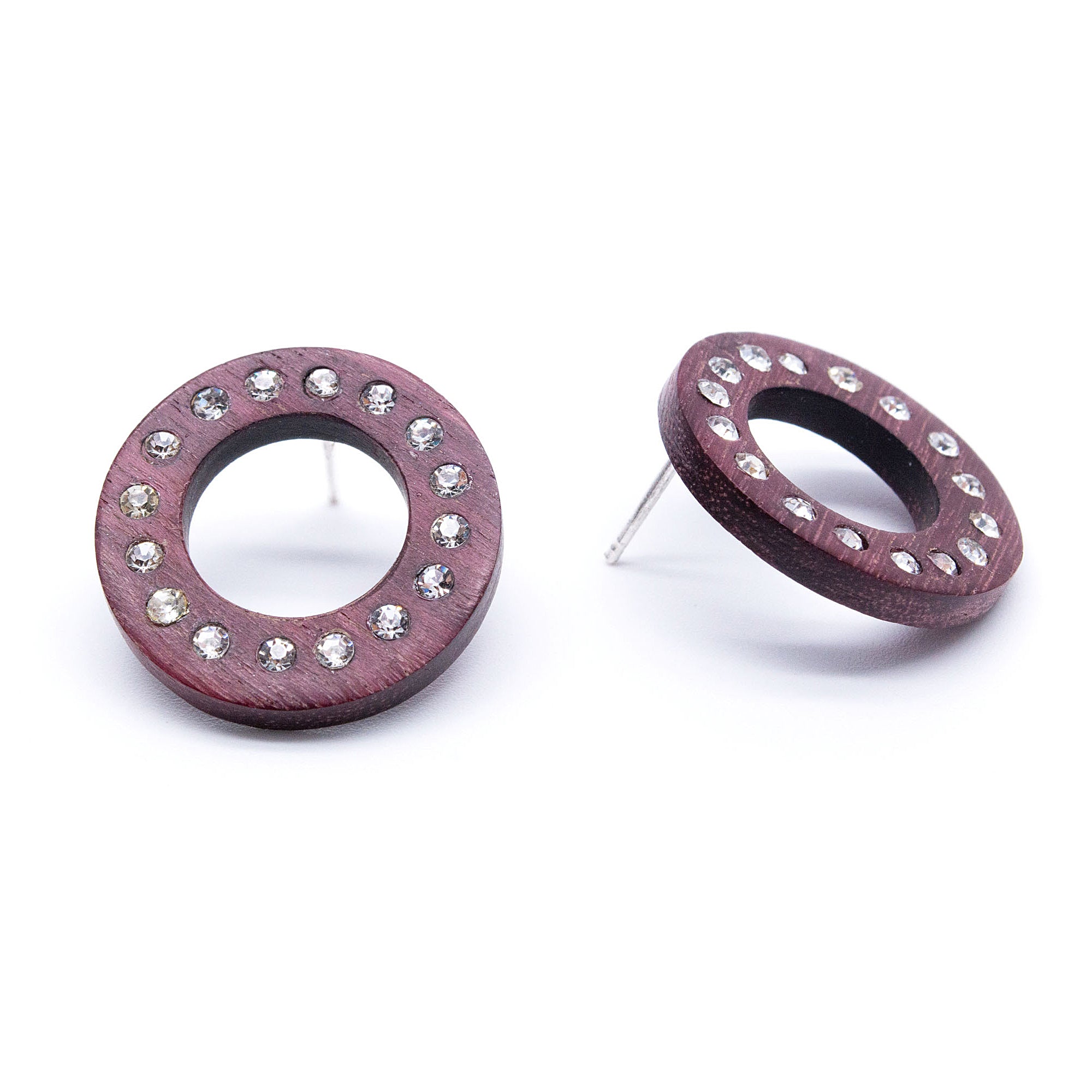 Rondelle earrings in wood and crystals