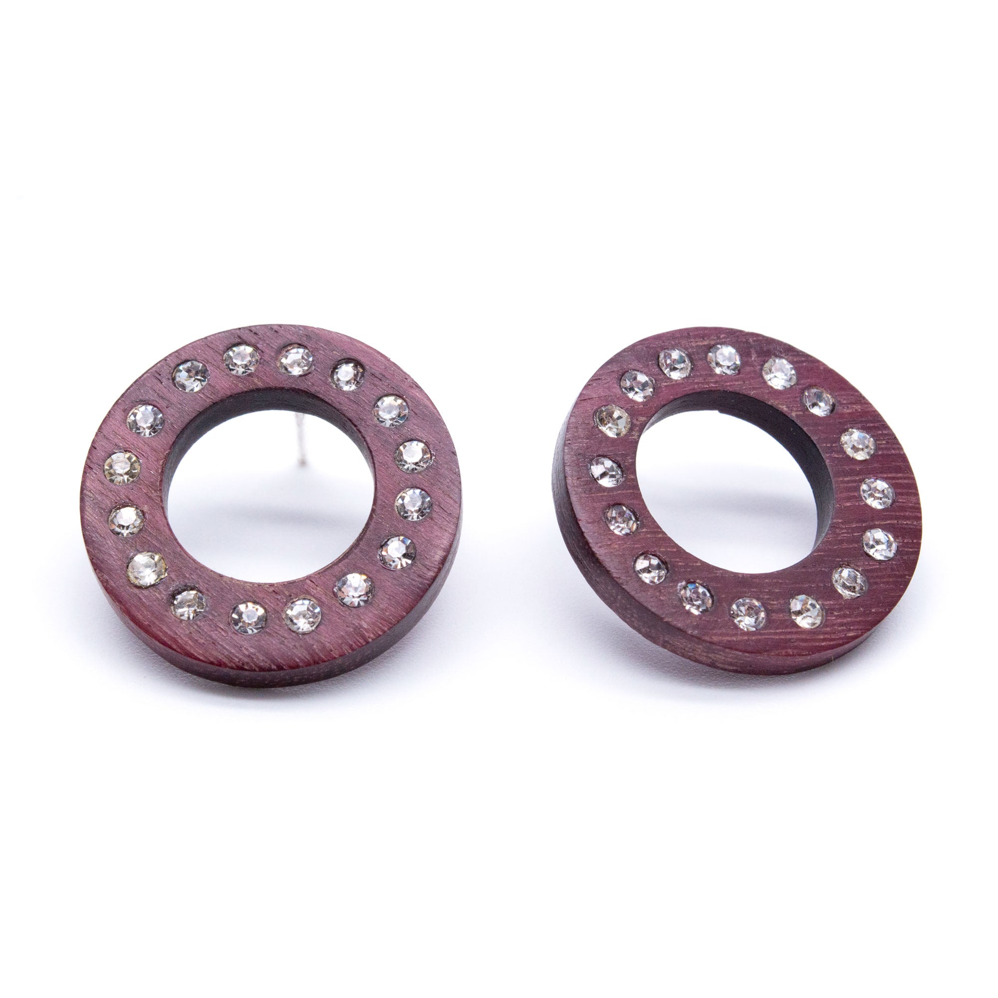 Rondelle earrings in wood and crystals