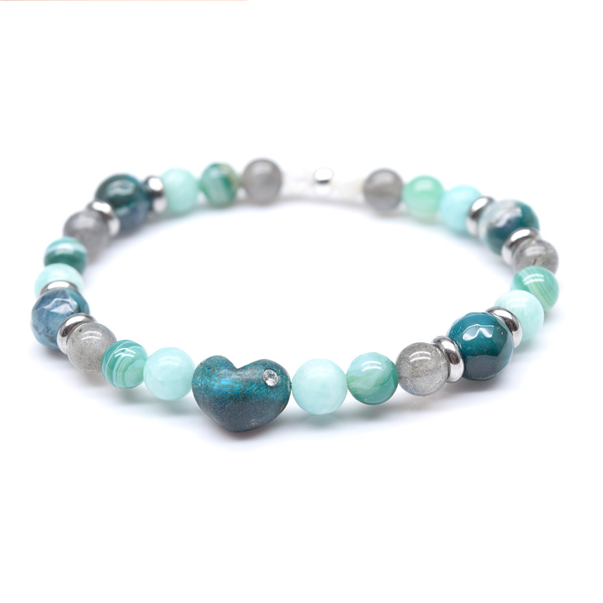 Bracelet to personalize, heart and semi-precious stones