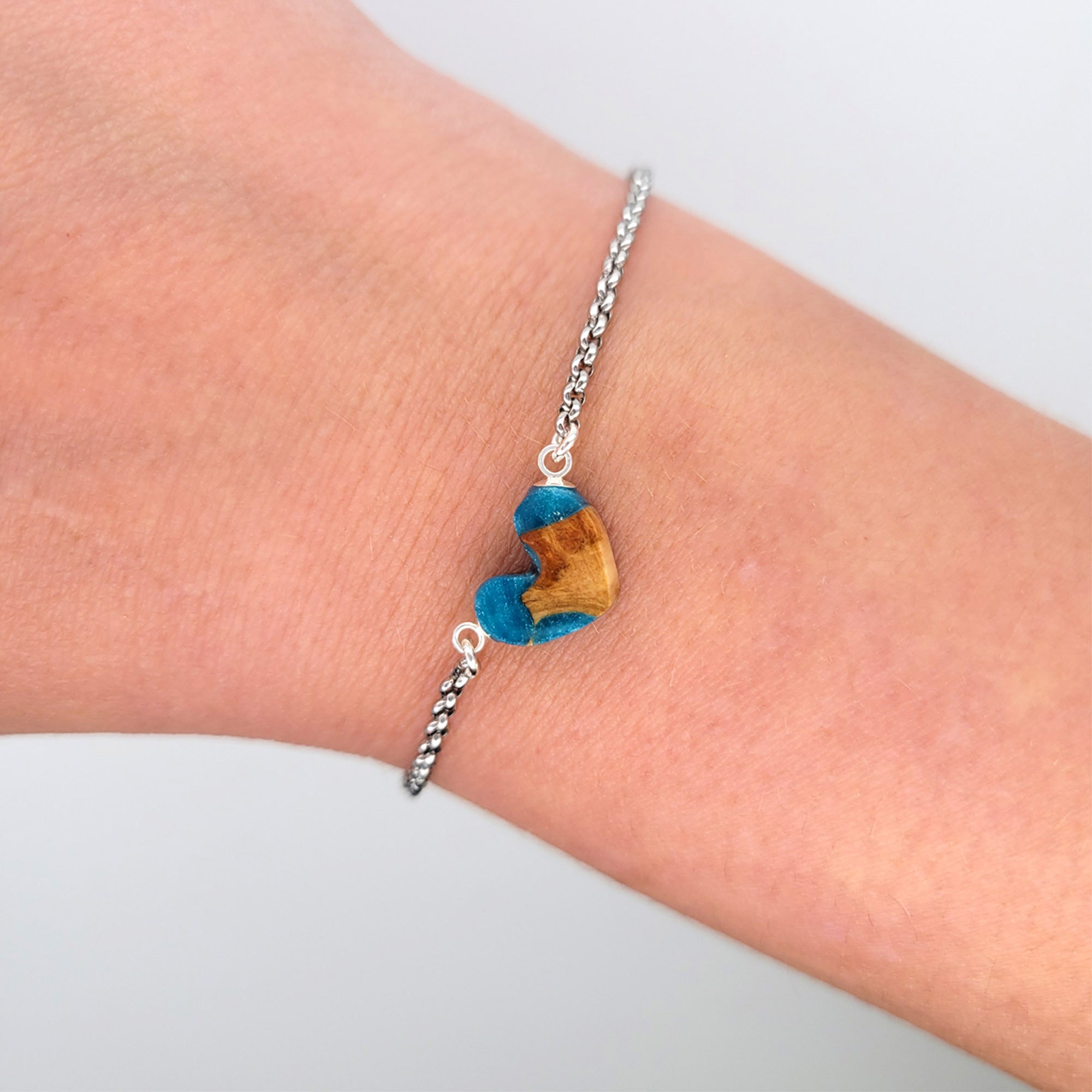 Bracelet, mini coeur, avec résine