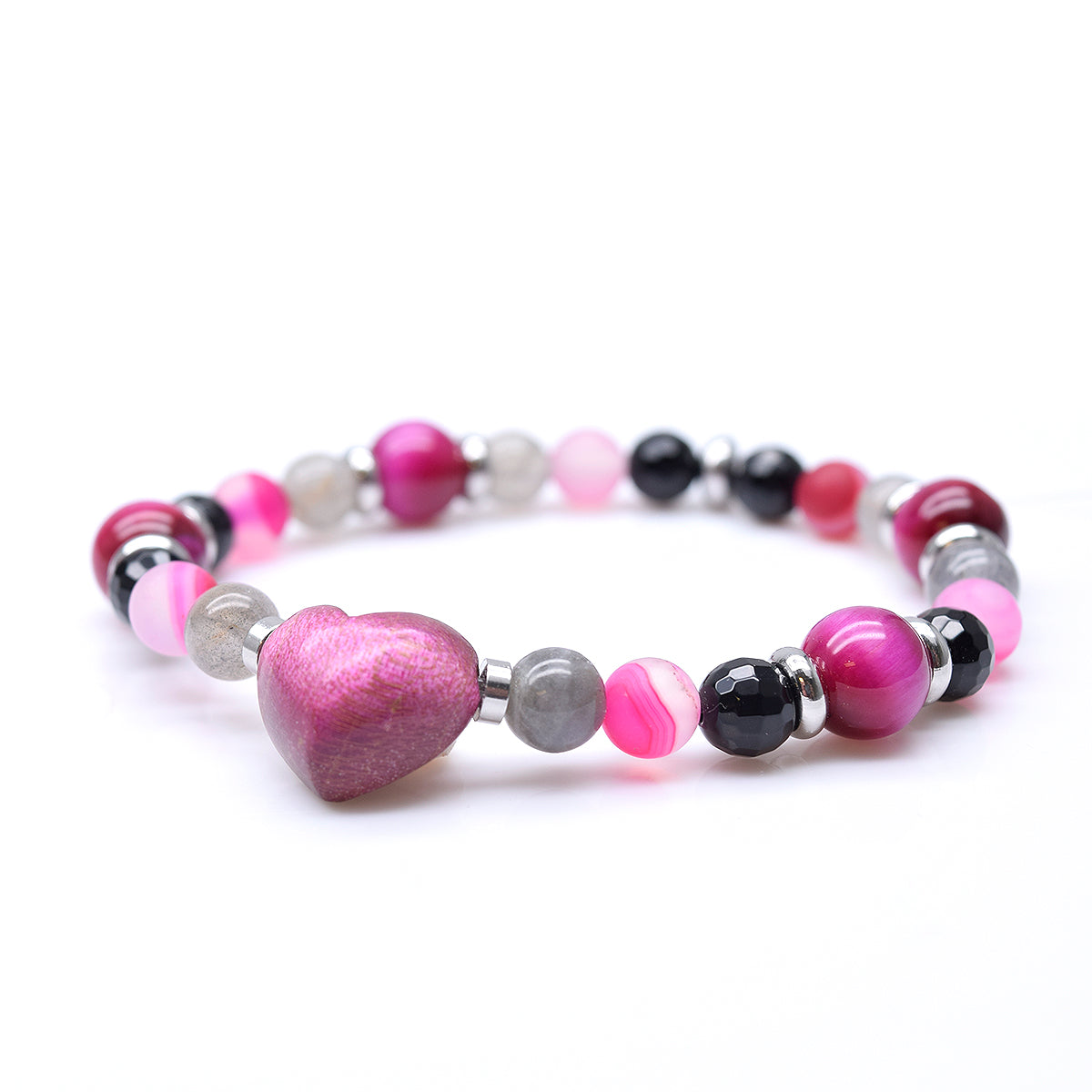 Bracelet à personnaliser, coeur et pierres semi- précieuses