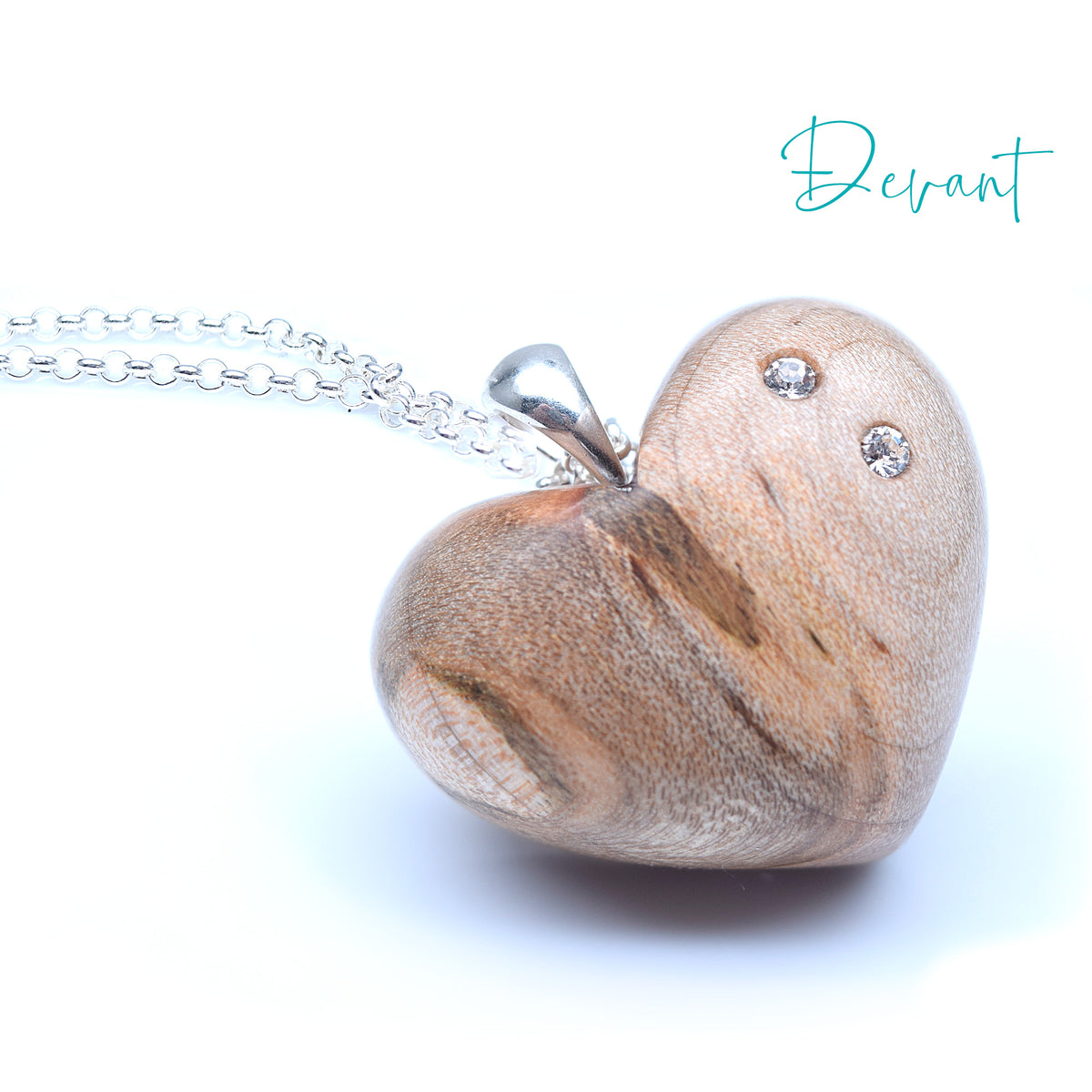 Pendentif coeur en bois + poussière de cendre apparente