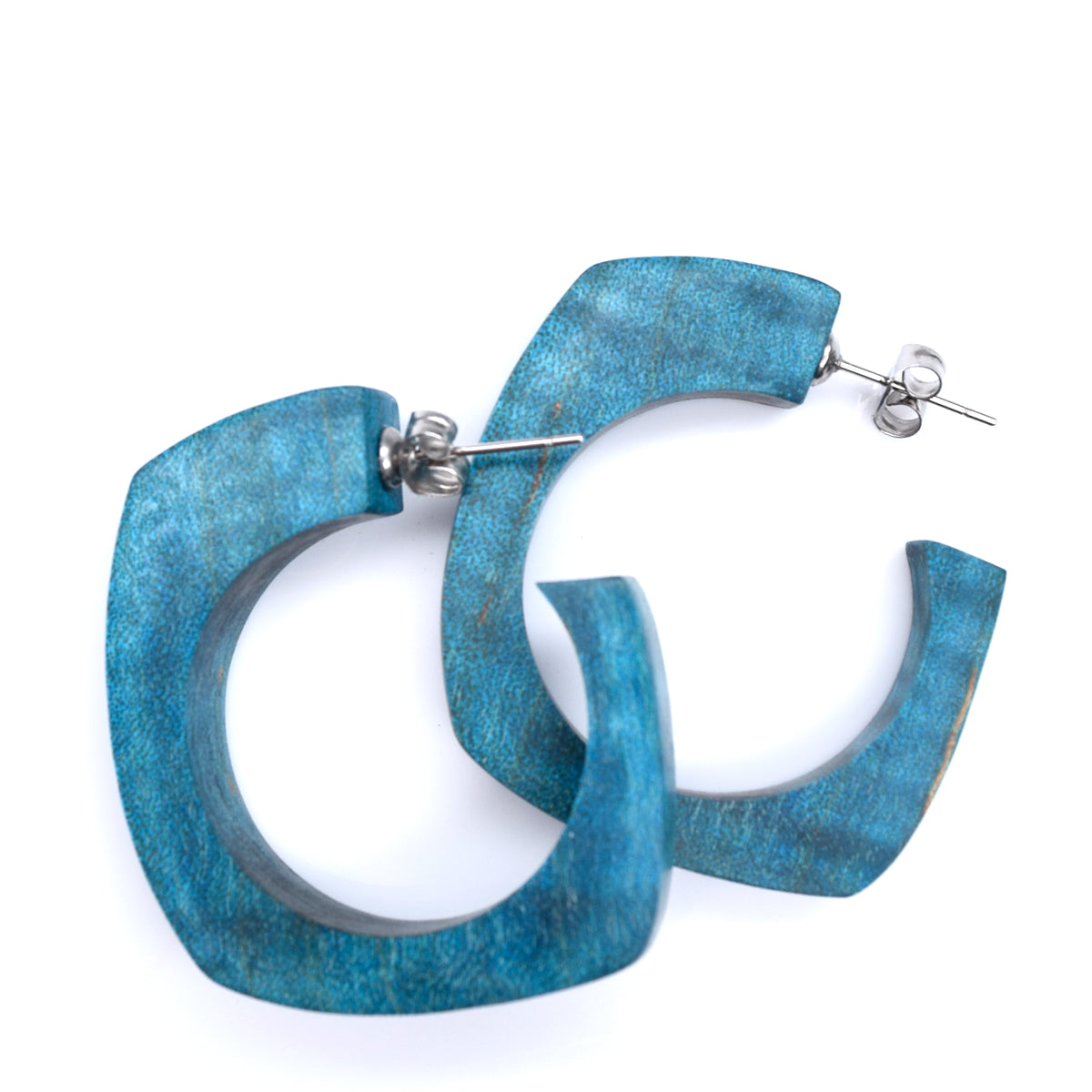 Boucles d'oreilles anneaux en bois d'érable bleu