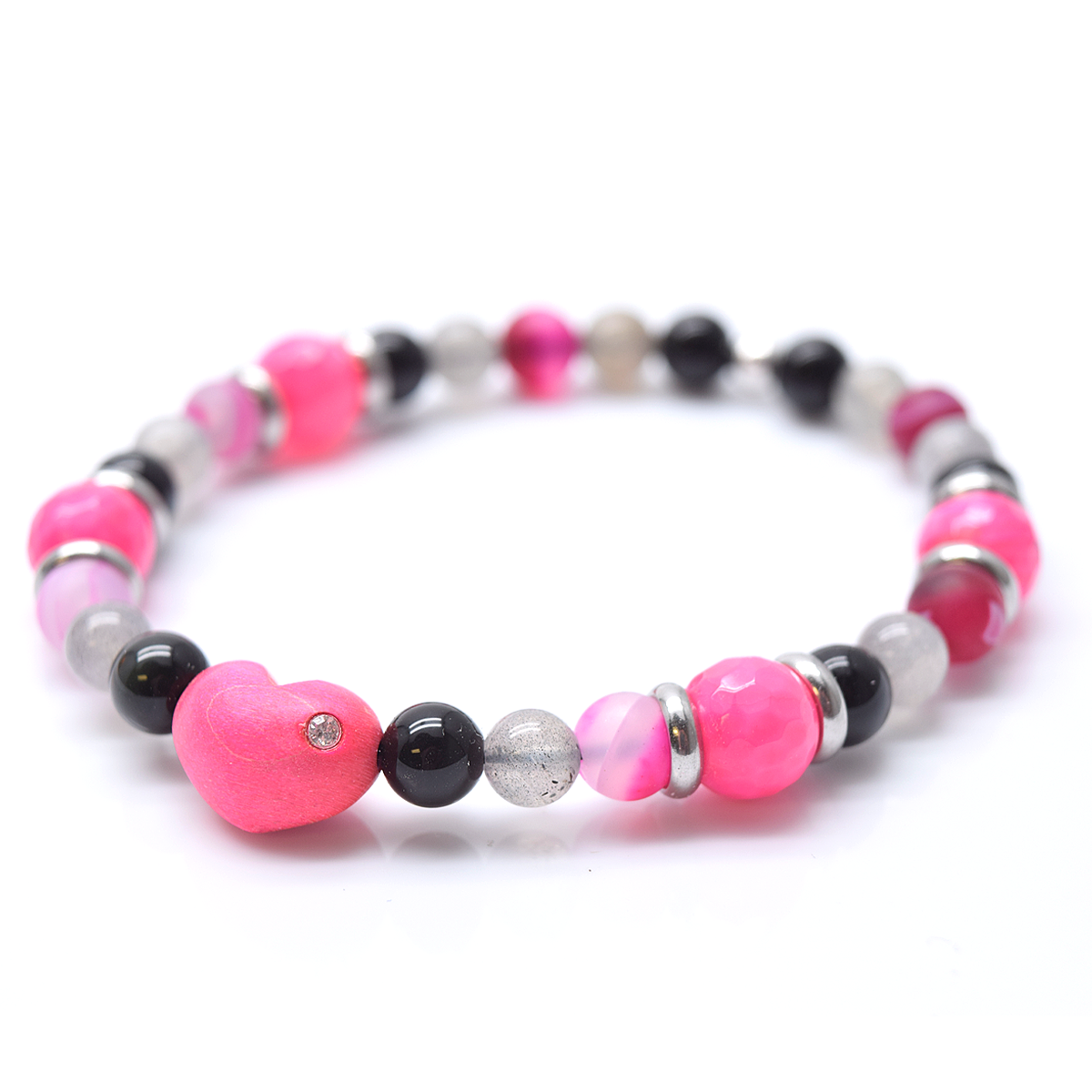 Bracelet to personalize, heart and semi-precious stones