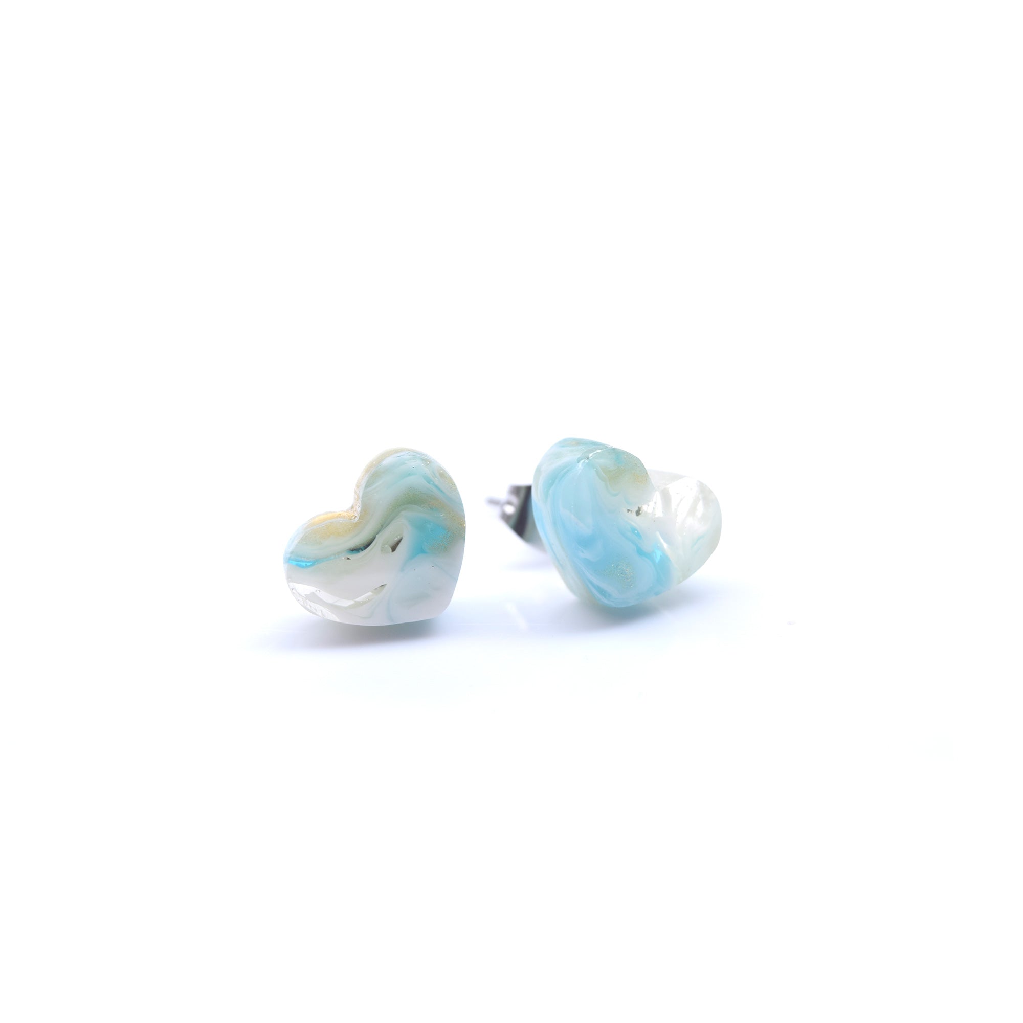 Boucles d'oreilles coeurs en résine océan