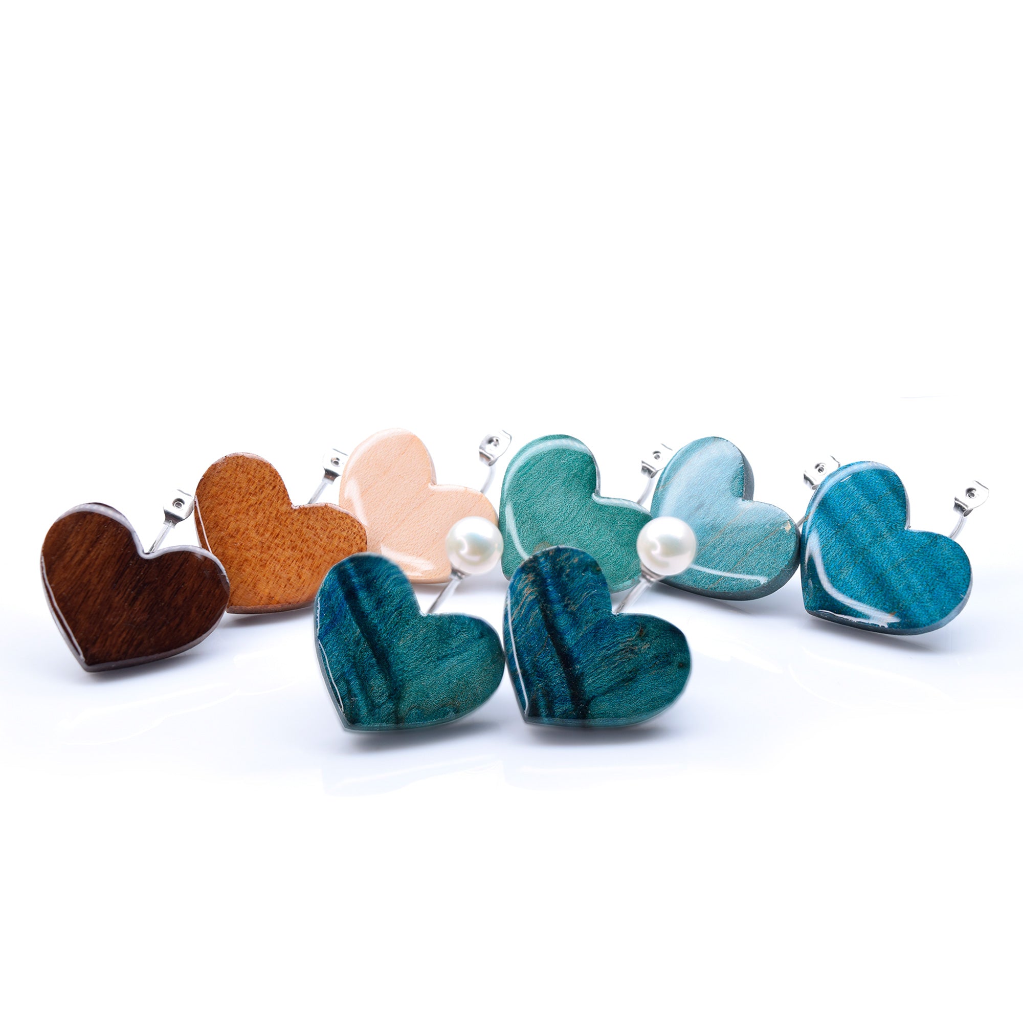 Boucles d'oreilles ear jacket coeur + perles