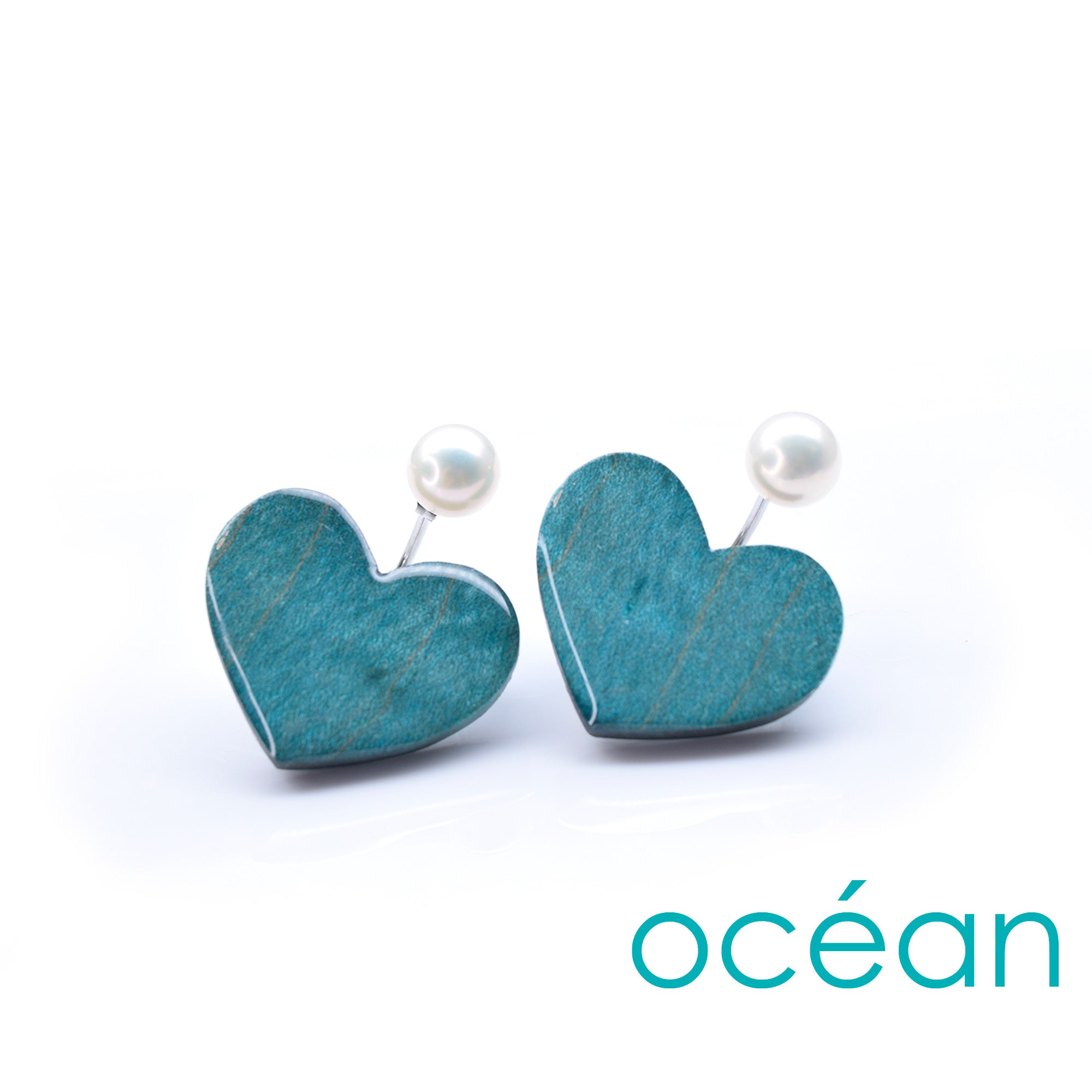 Boucles d'oreilles ear jacket coeur + perles